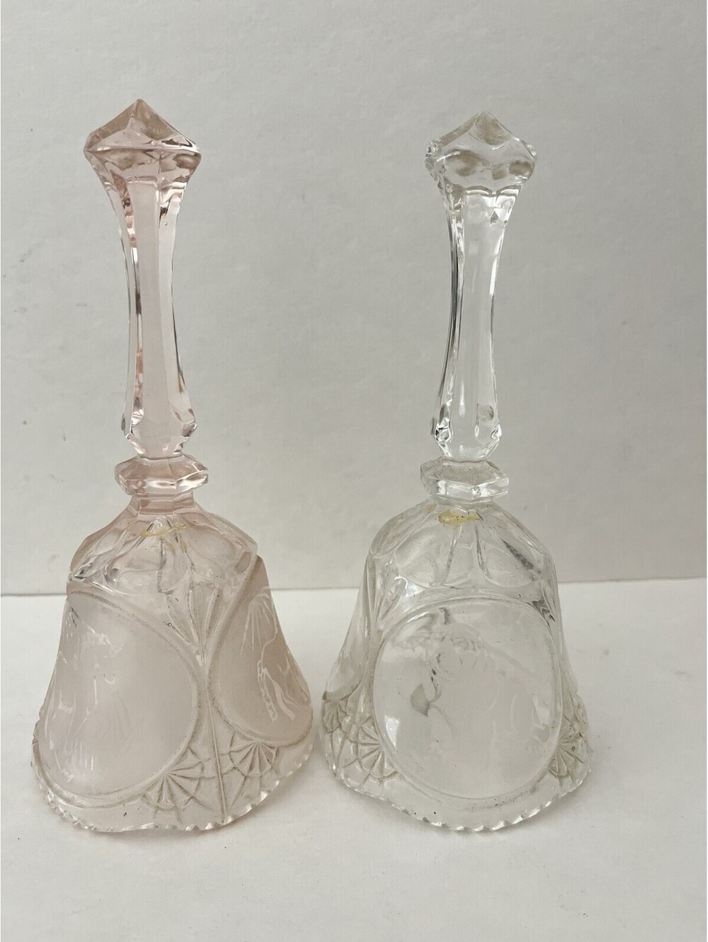 Lot of 2 Gorgeous Glass Lead Crystal Bell - Clear And Pink Tone